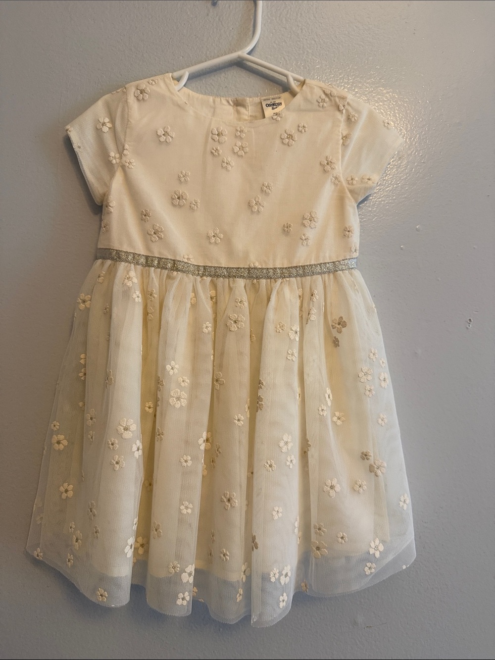 OshKosh B'gosh Cream Floral Tulle Dress with Silver Band